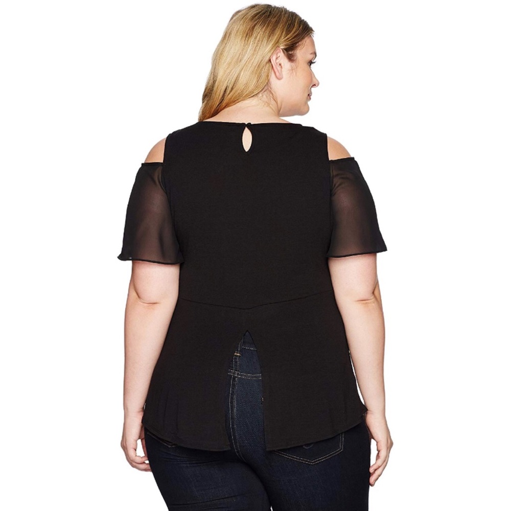 Split Back Cold Shoulder Chiffon Necklace Blouse - Picture 2 of 2